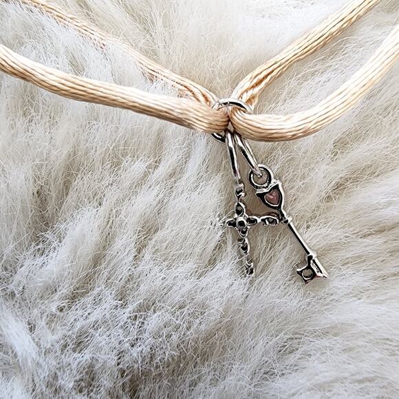 NEW Peyote Bird Free Spirit Sterling Silver Key Cross Double Charm Cord Bracelet - Picture 5 of 9